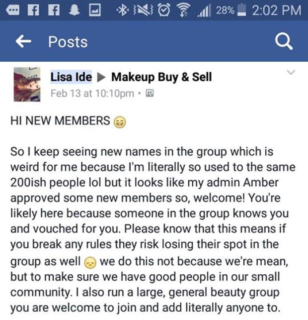 Lisa Ide post from Makeup Buy & Sell