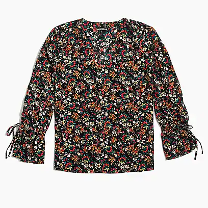 JCrew工厂店Printed bow-sleeve top