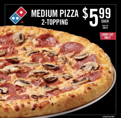 中等 2 种配料披萨 - 5.99 加元