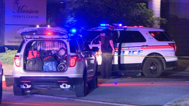 York Regional Police are searching for a suspect considered armed and dangerous after a multiple shooting at at Di'Nardo's Mansion banquet Hall in the Highway 400 and Industrial Parkway South area Friday night.