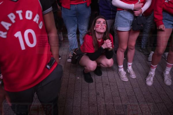 Toronto Raptors fans show tension in the closing seconds of the team's 100-94 win over the Milwaukee Bucks to take the NBA Eastern Conference Championship, in Toronto on Saturday, May 25, 2019. The Raptors go to the NBA final for the first time in the franchise's history. THE CANADIAN PRESS/Chris Young