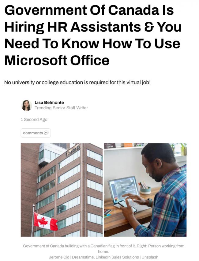 加拿大政府招人!年薪万加元 懂用Office就行 加拿大政府招人!年薪万加元 懂用Office就行