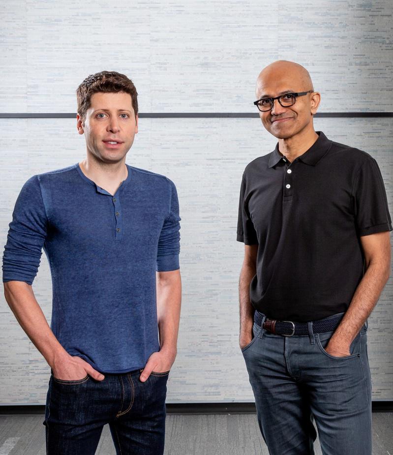 奥特曼（左）与微软执行长纳德拉。（路透）
