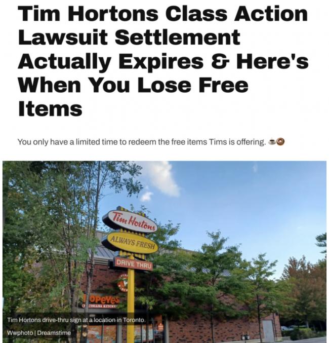 TimHortons陷集体诉讼!顾客限时免费领咖啡面包 TimHortons陷集体诉讼!顾客限时免费领咖啡面包