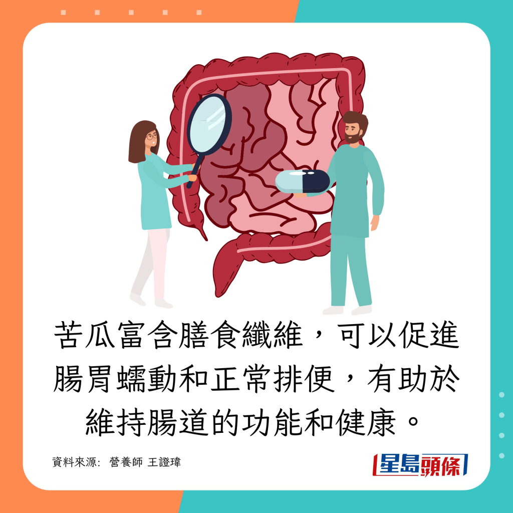 苦瓜含丰富膳食纤维，有助维持肠道健康