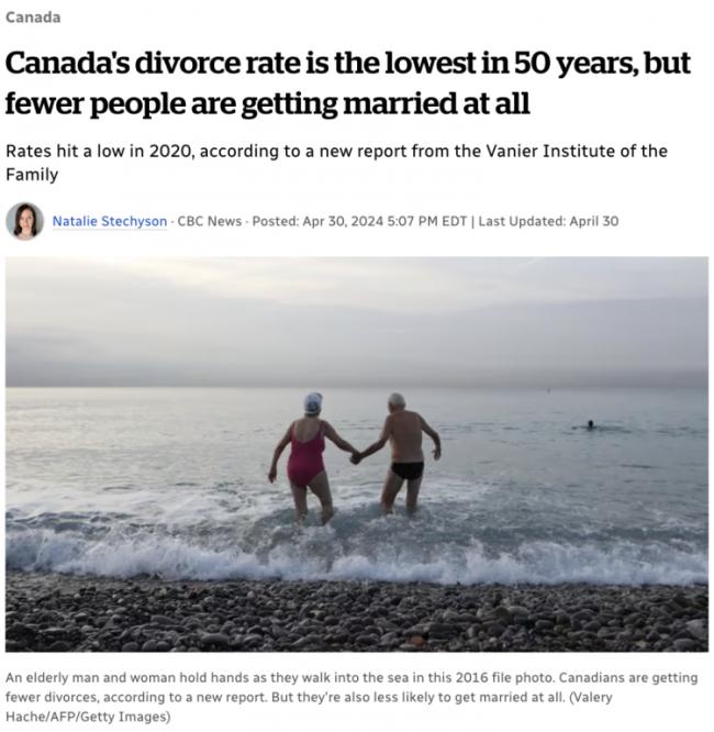 加拿大离婚率达50年来最低 但结婚的也越来越少 加拿大离婚率达50年来最低 但结婚的也越来越少