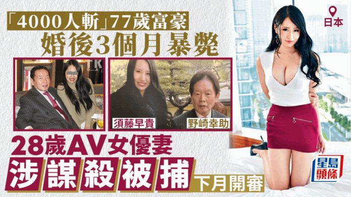 4000人斬|日本77歲富豪婚後3個月暴斃 28歲AV女優妻涉謀殺下月開審 图片