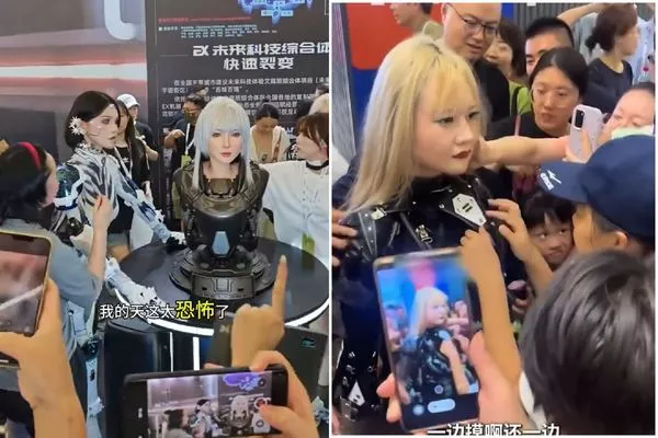 美女机器人遭民众上下其手乱摸 惊曝&ldquo;都是真人模特&rdquo;