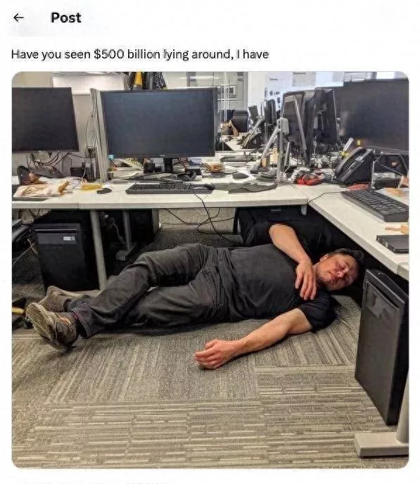 马斯克睡办公室照曝光,睡在桌下,枕头都没有