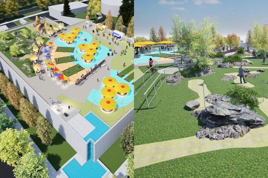 在大温哥华地区内的水库屋顶规划的都市公共公园,配有迷你高尔夫和食品摊位