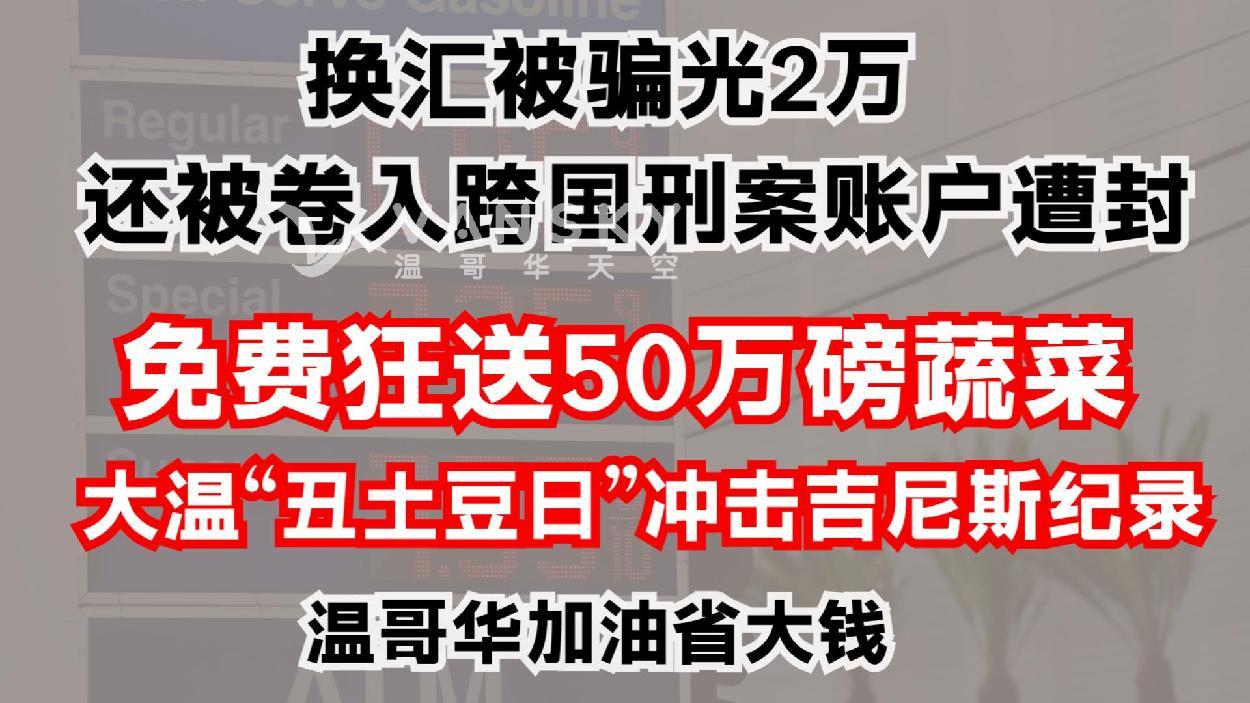 油价跳水！温哥华加油省大钱，专家曝还会更低；免费狂送50万磅蔬菜！大温“丑陋土豆日”冲击吉尼斯纪录；惨！留学生换汇被骗光2万美元，还被卷入跨国刑案账户遭封！