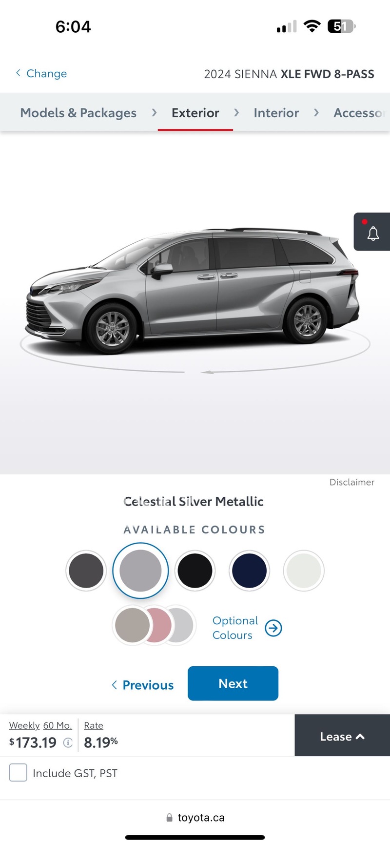 2024 Siena Hybrid XLE 银色