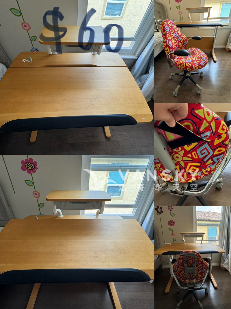 纯实木儿童学习桌+配套椅套可拆洗转椅
