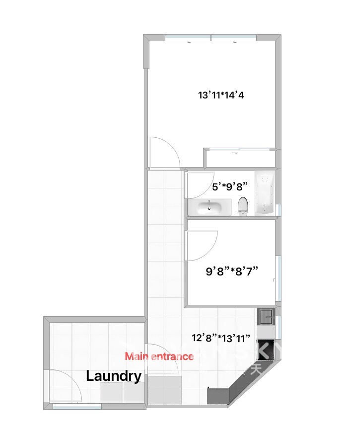 地面2房1卫出租 月租$2000