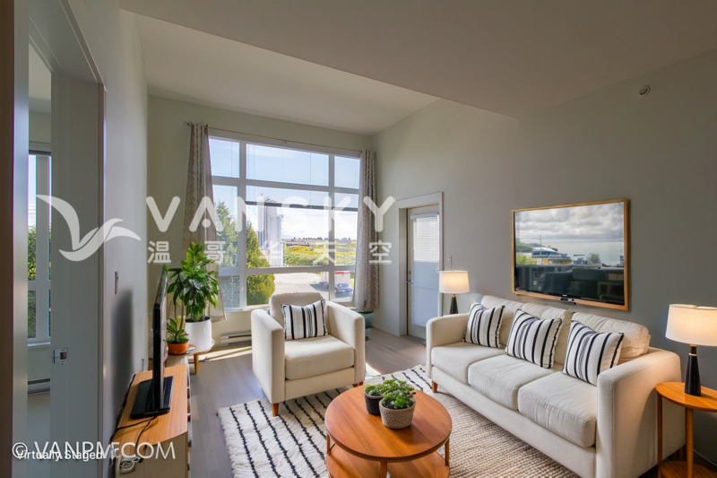 Edmonds天车站2房2卫Den停车位locker调高天花板顶楼