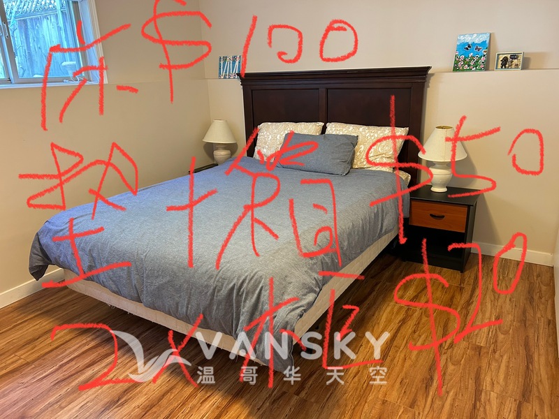 婴儿床，Queen size床+箱+垫，床头柜