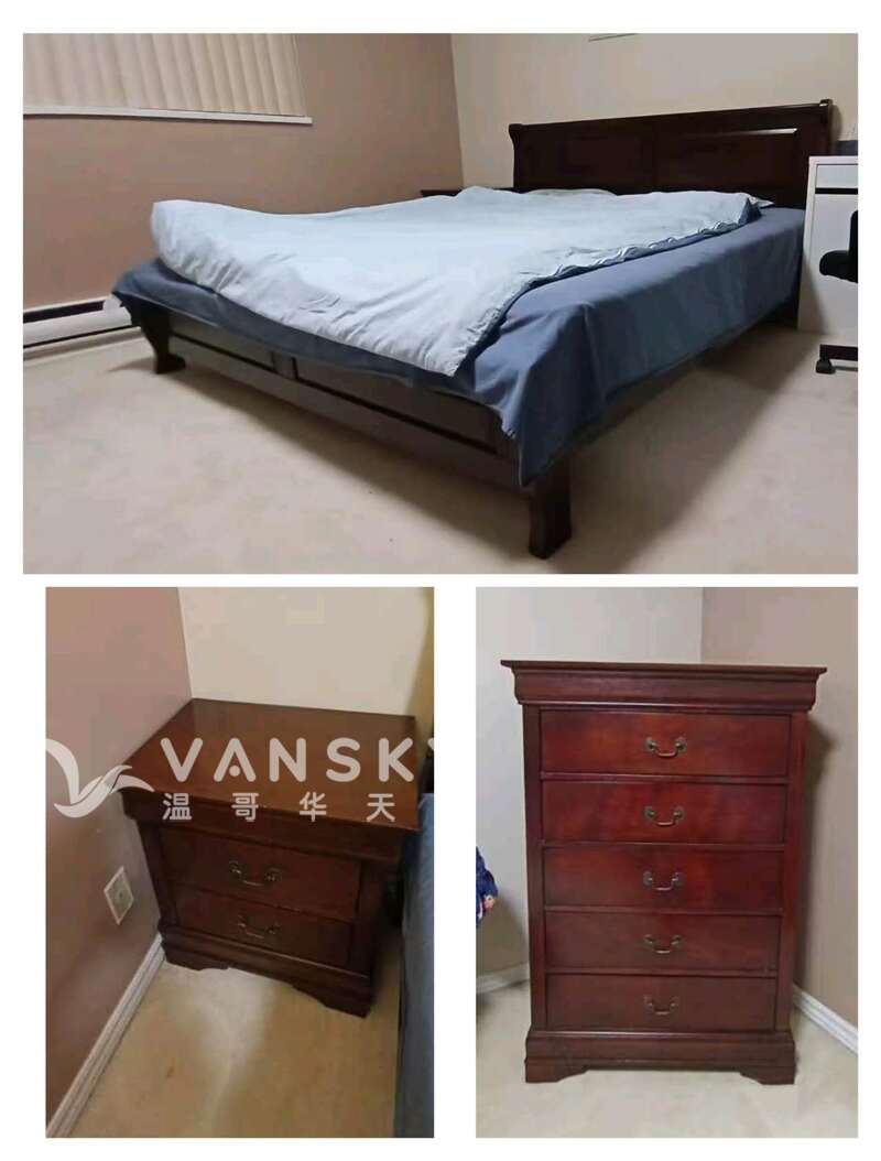 实木Kingsize 床➕床头柜➕五斗橱➕海马床垫全套680刀richmond自取
