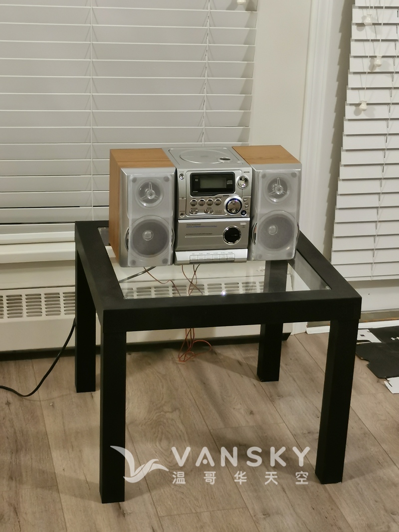 一套简单的小音箱，有收音机并可播放CD 和磁带