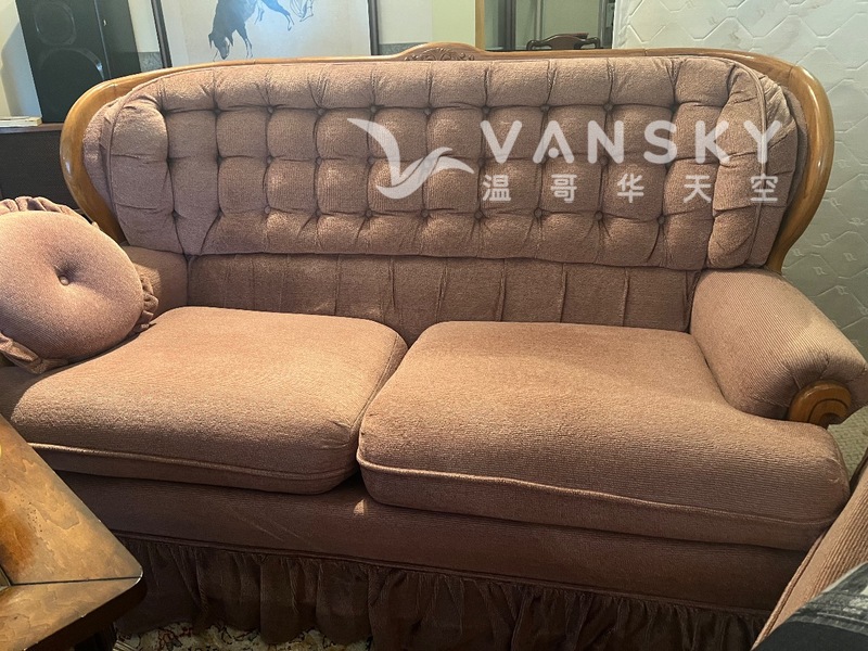 桃紅實木二人梳化